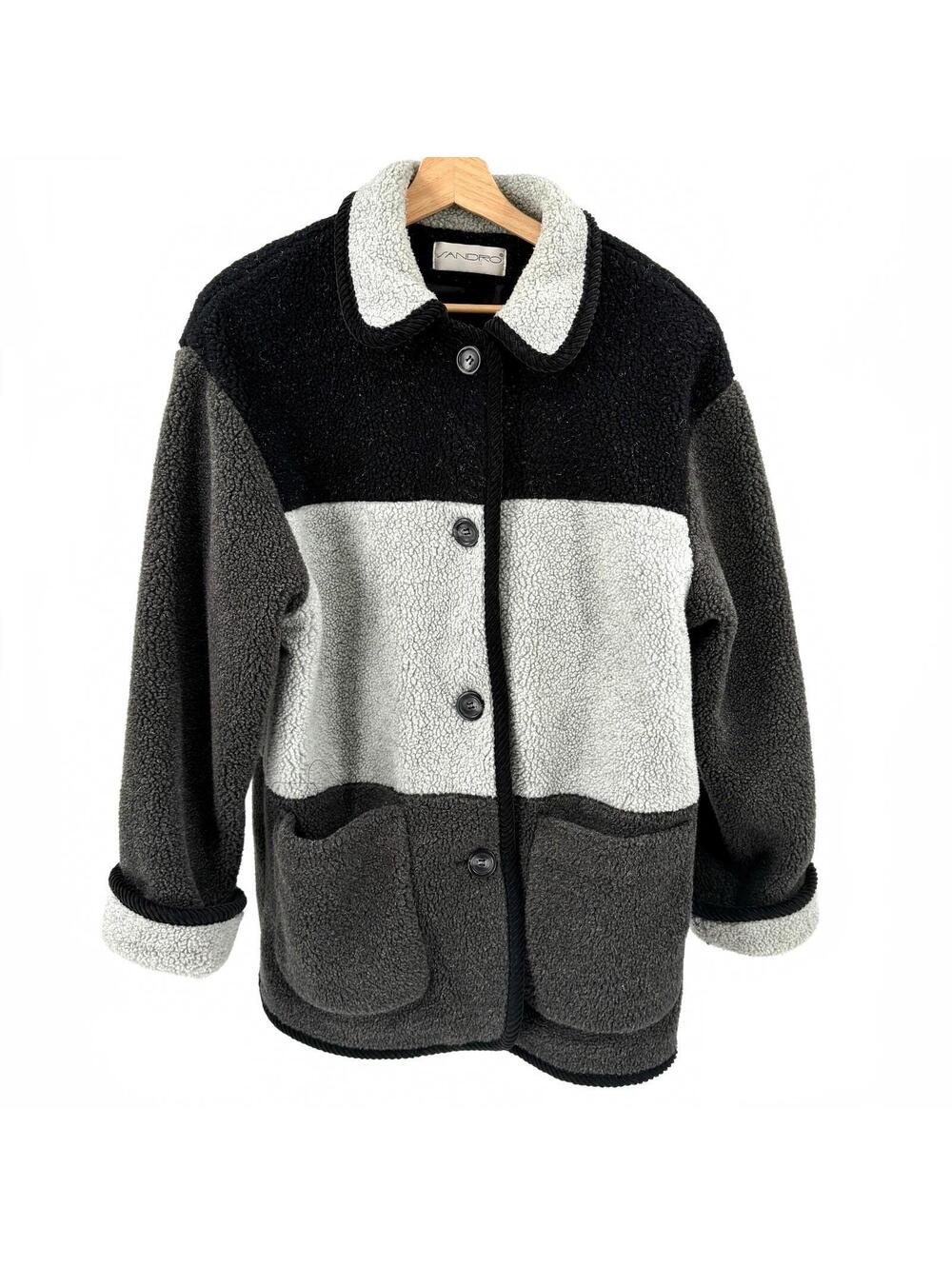 Vintage 90s Sandro Black Gray Colorblock Sherpa Jacket